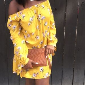 Yellow Floral Off The Shoulder Dress